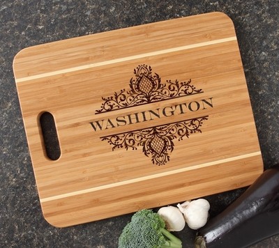 Personalized Cutting Board Engraved 15x12 Handle DESIGN 36