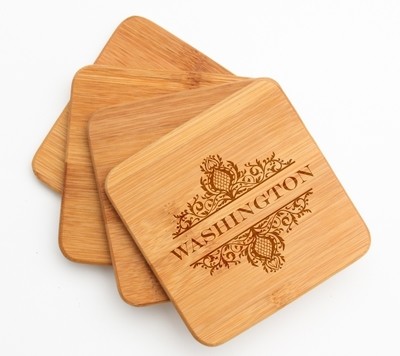 Personalized Bamboo Coasters Engraved Bamboo Coaster Set DESIGN 36