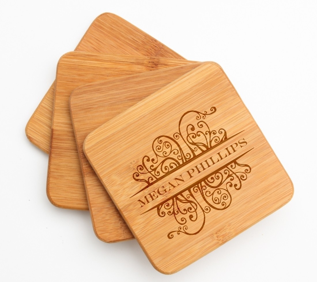 Personalized Bamboo Coasters Engraved Bamboo Coaster Set DESIGN 4