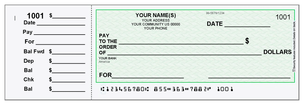 End-Stub Checks only - Low Vision Format, Check Color: Green Herringbone - only