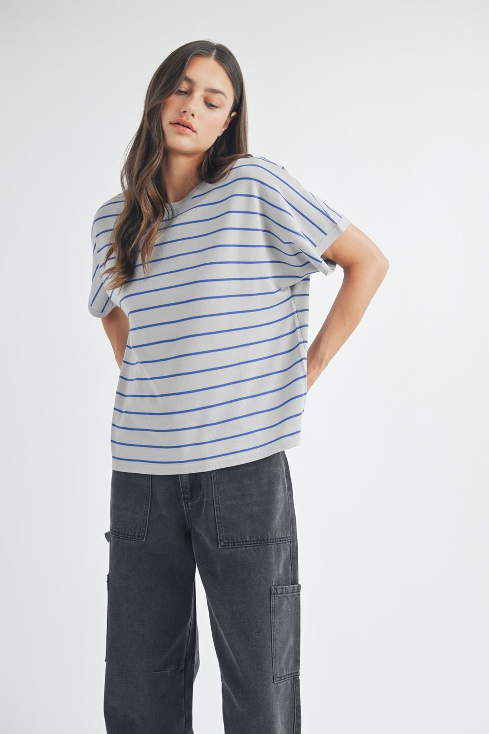 Grey &amp; Blue Stripe Top