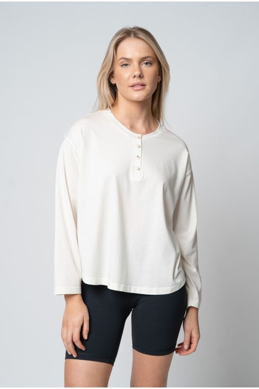 Whisper White Button Detail Top