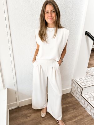 Ivory Pleated Wide Leg Sweatpants