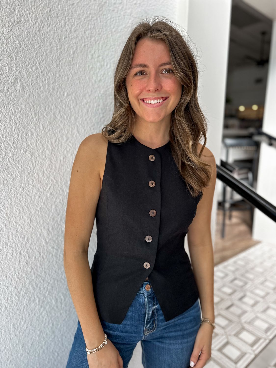 Sleek Noir Button Front Top