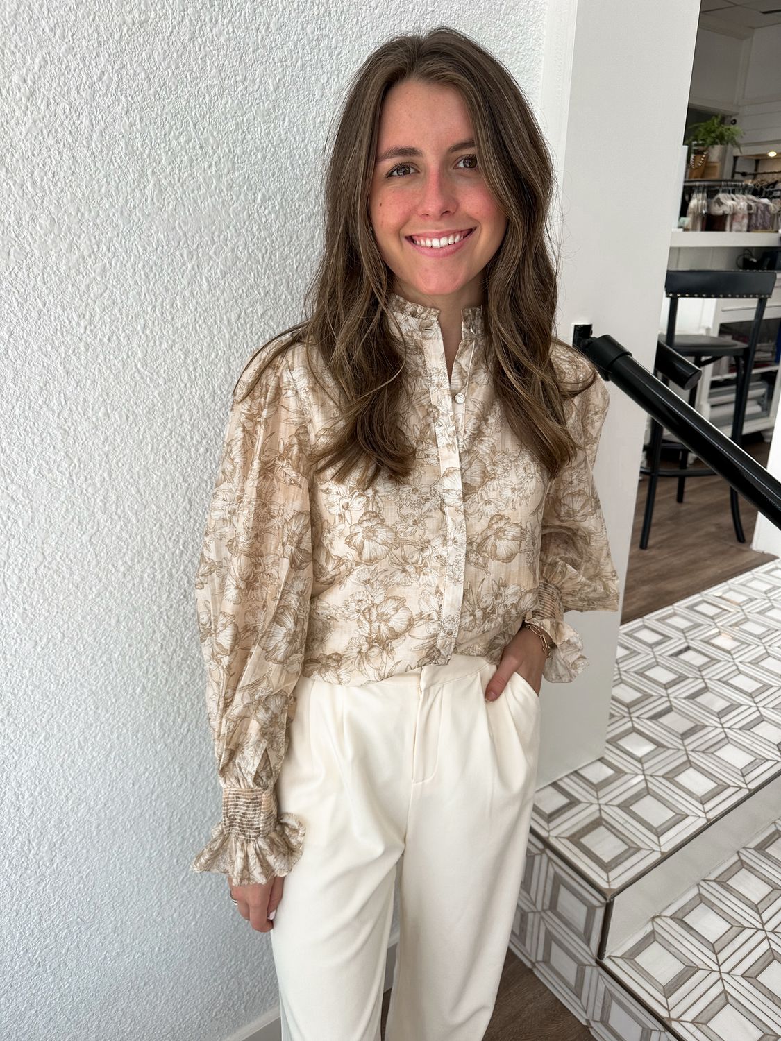Antique Blossom Ruffle Top