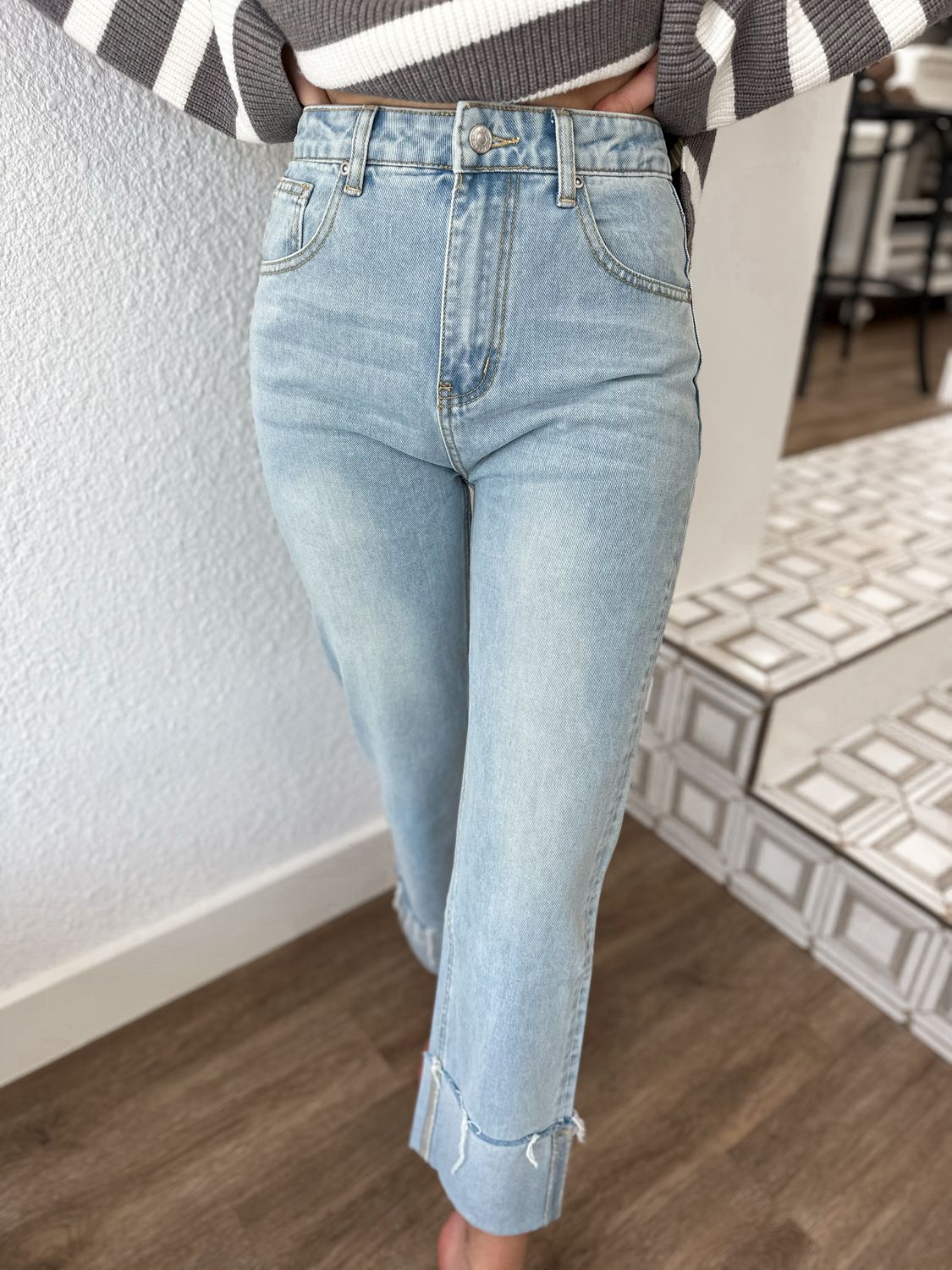 Vintage Cuff Straight Leg Jeans