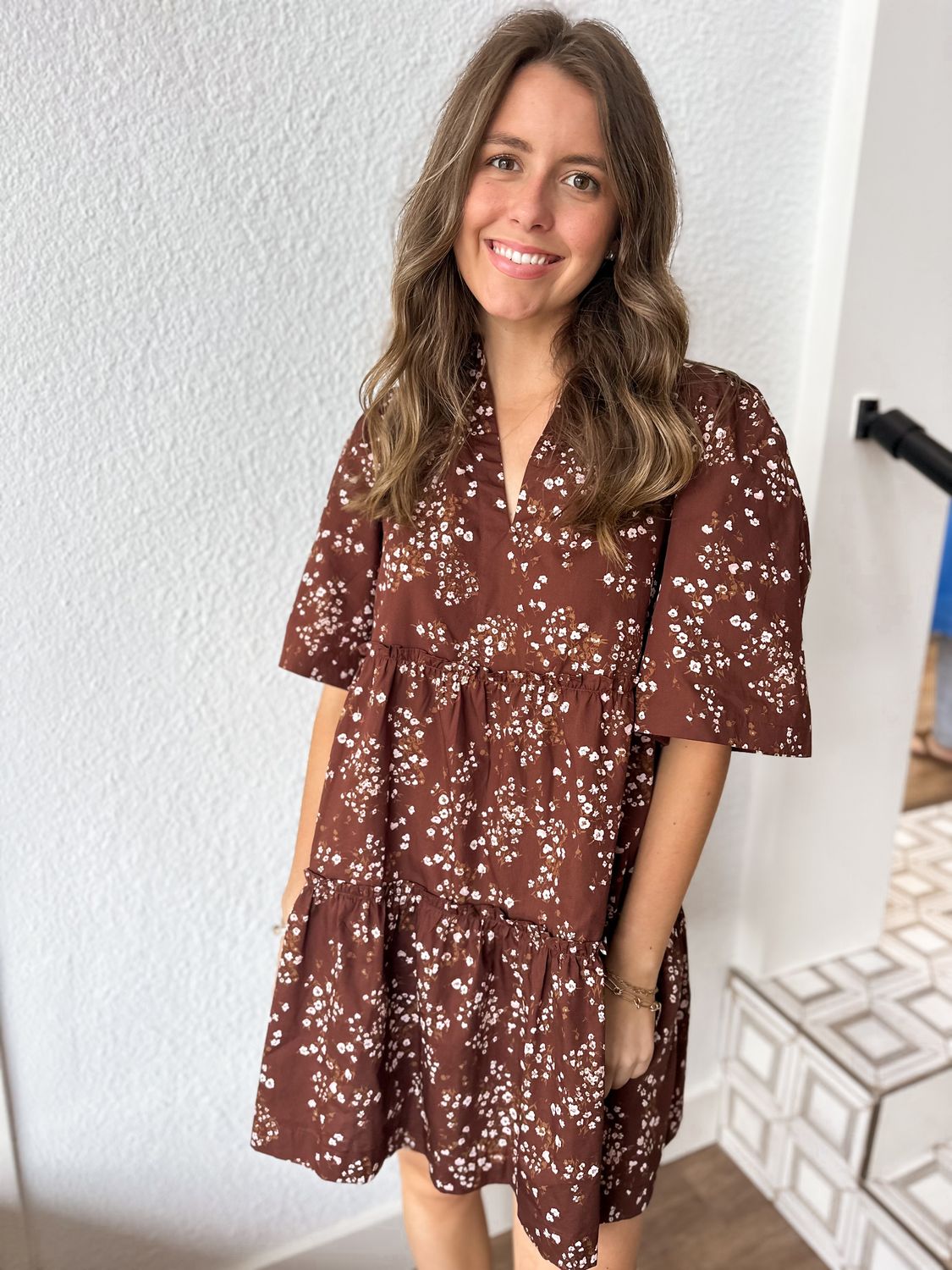 Brown Floral Pixie Shift Dress