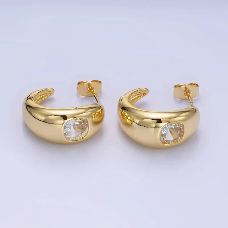 Gold CZ Chubby C Hoop Earring