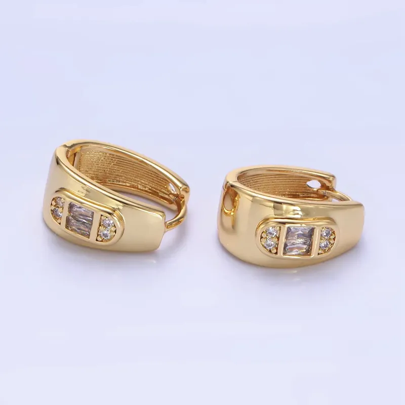 Oblong Baguette Dome Hoop Earrings