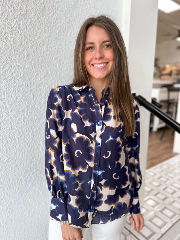 Navy Flora Oversized Top