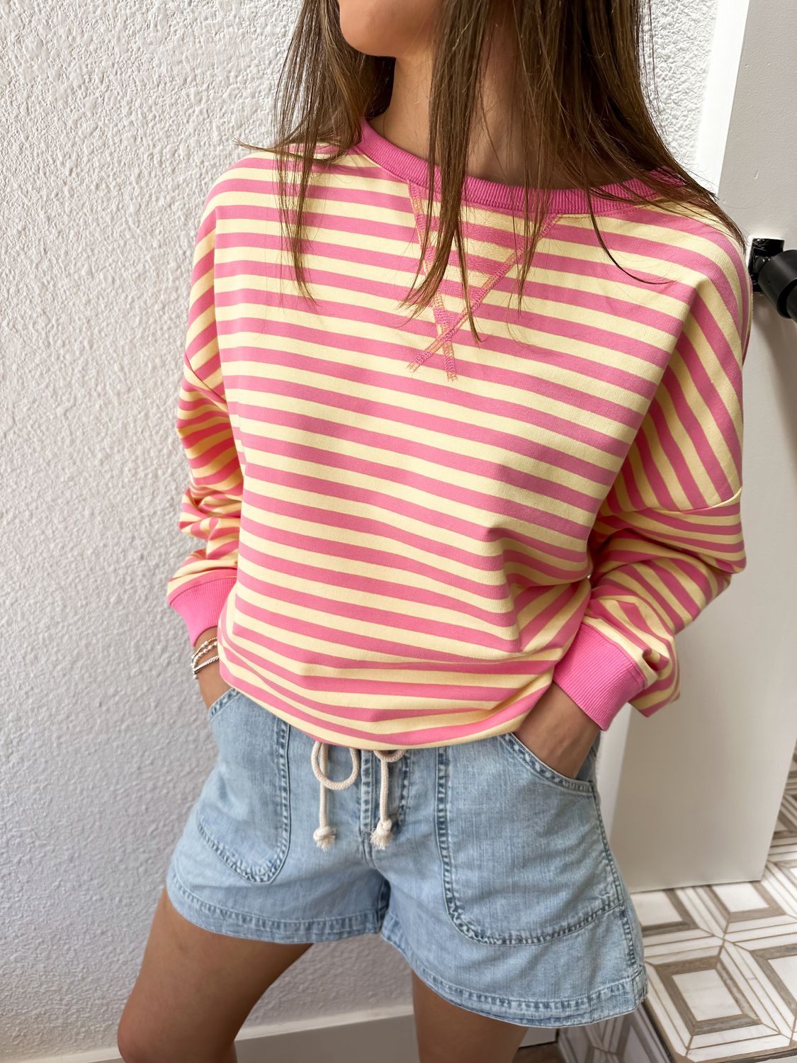 Pink Lemonade Stripe Long Sleeve Top