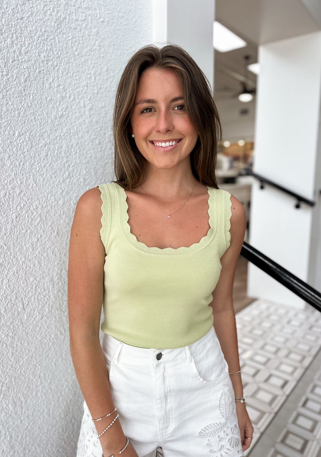 Honeydew Scallop Trim Top