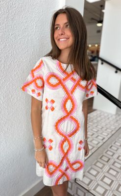 Tangelo Twist Embroidered Dress