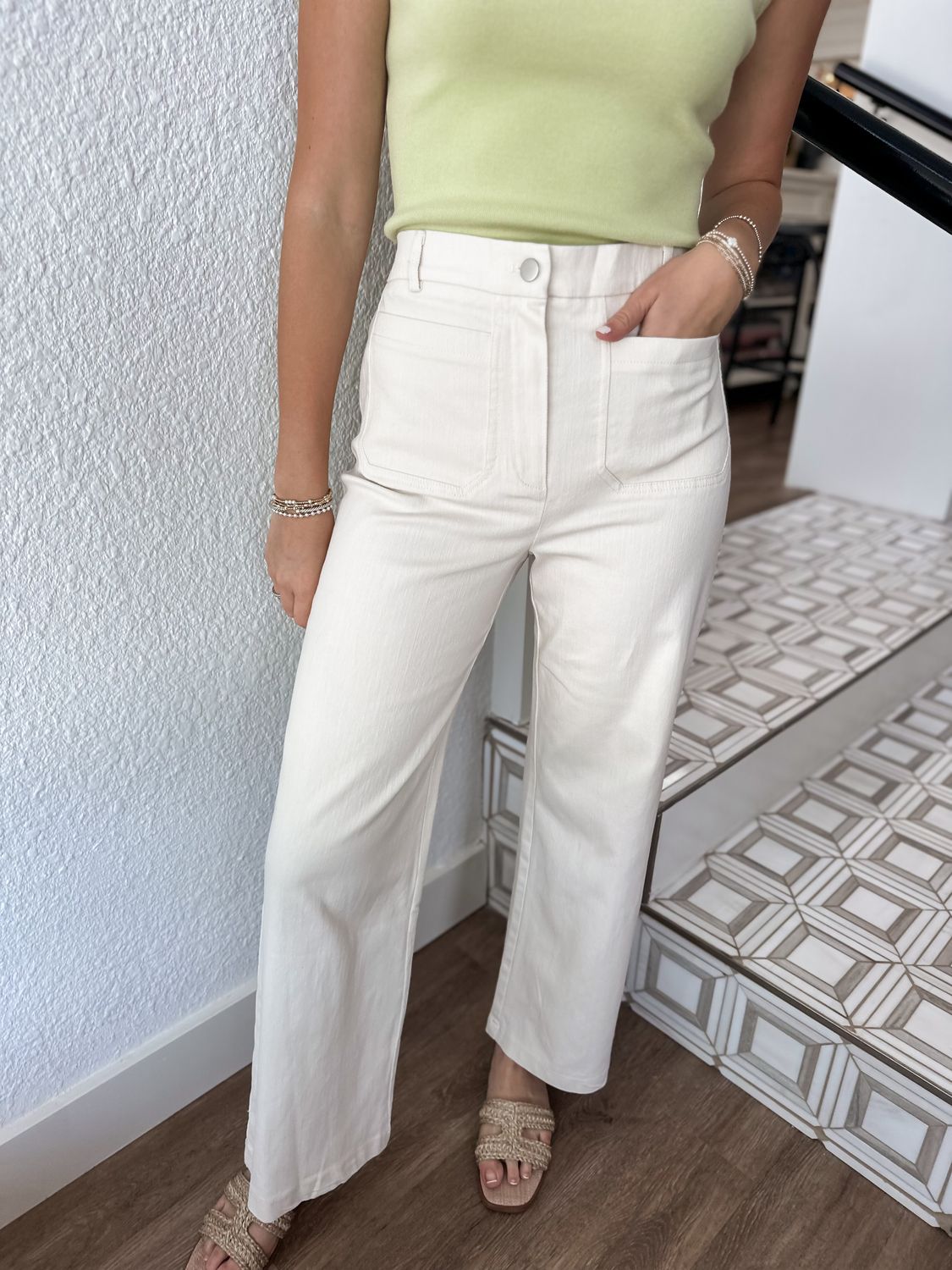 Cream Clear Eyes Patch Pocket Pant