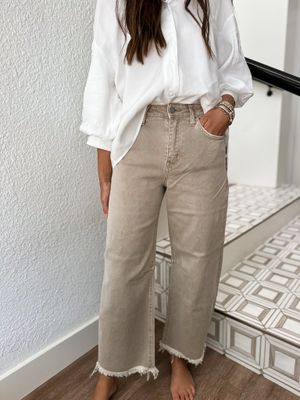 Cinder - Super High Rise Frayed Hem Wide Barrel Jeans
