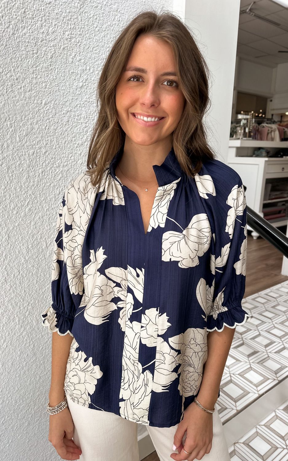 Navy Carraway Top