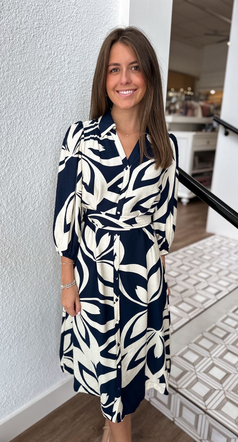Navy Thatcher Midi Dress