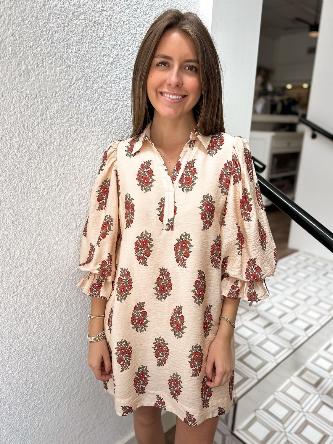 Entro Carmine Floral Dress