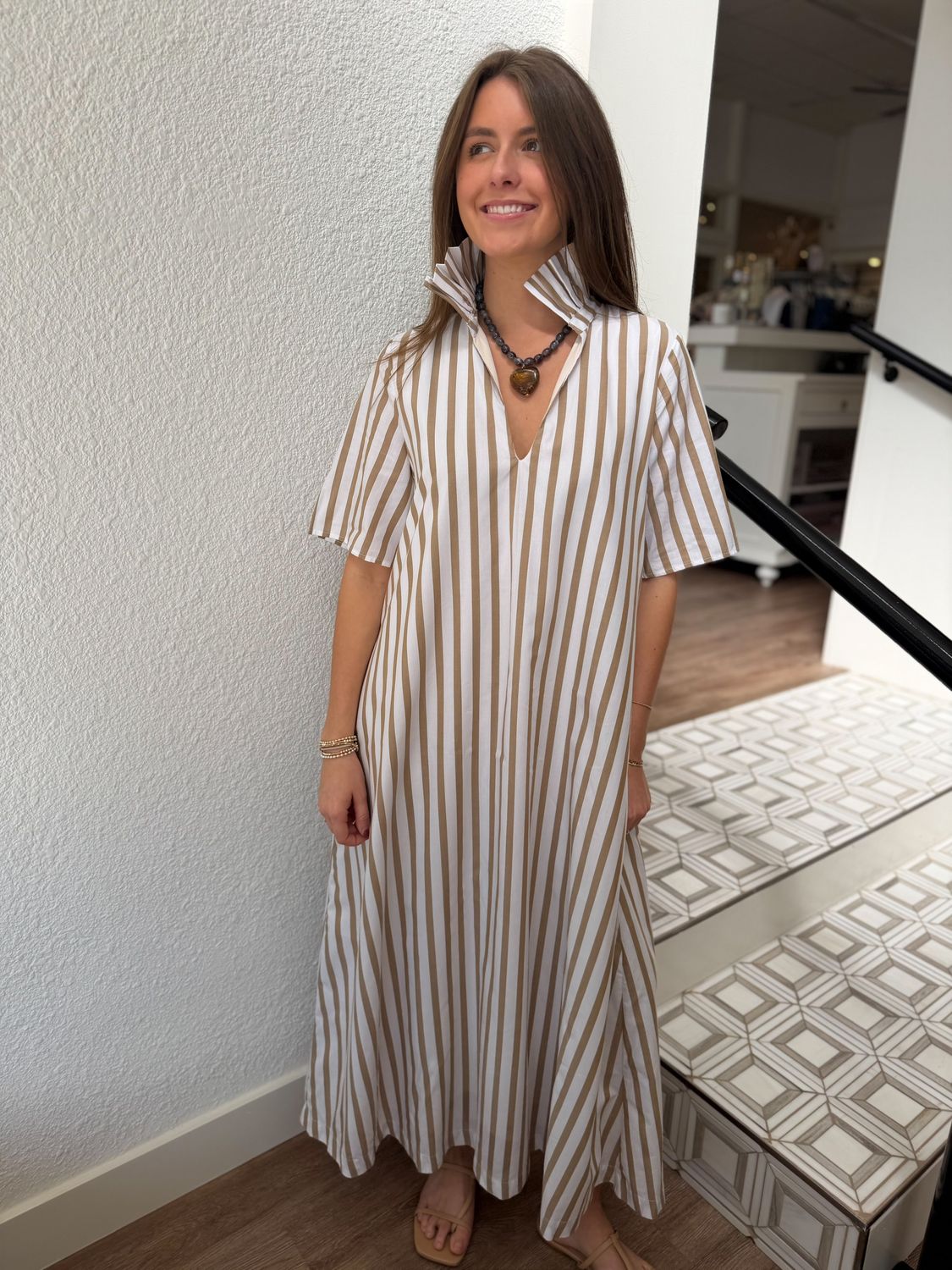 Oat Stripe Audrey Maxi Dress