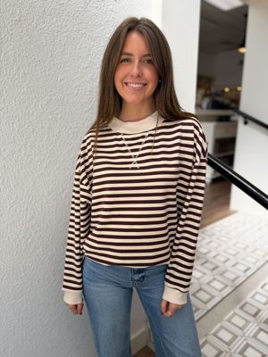 Cocoa Stripe Mock Neck Sweatshirt