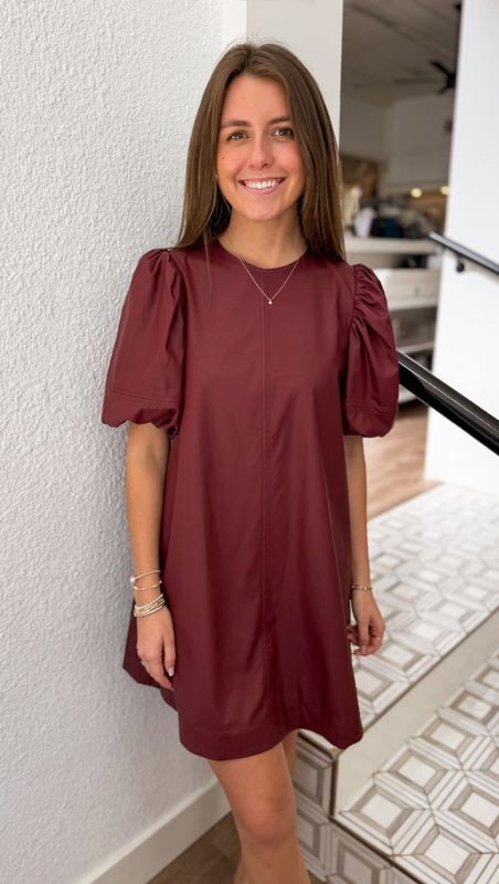 Wine Chandler Puff Sleeve Dress