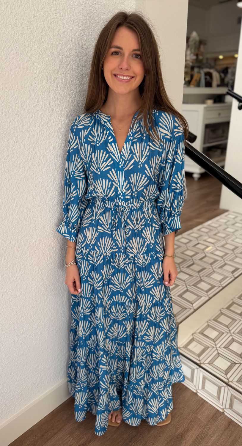Blue Frond Maxi Dress