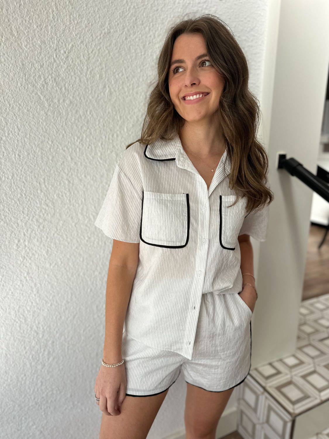 Community Contrast Piping Button Up Shirt