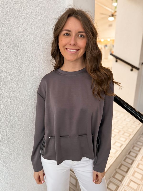Doe &amp; Rae Charcoal Drawstring Top