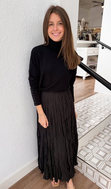 Black Crinkle Maxi Skirt