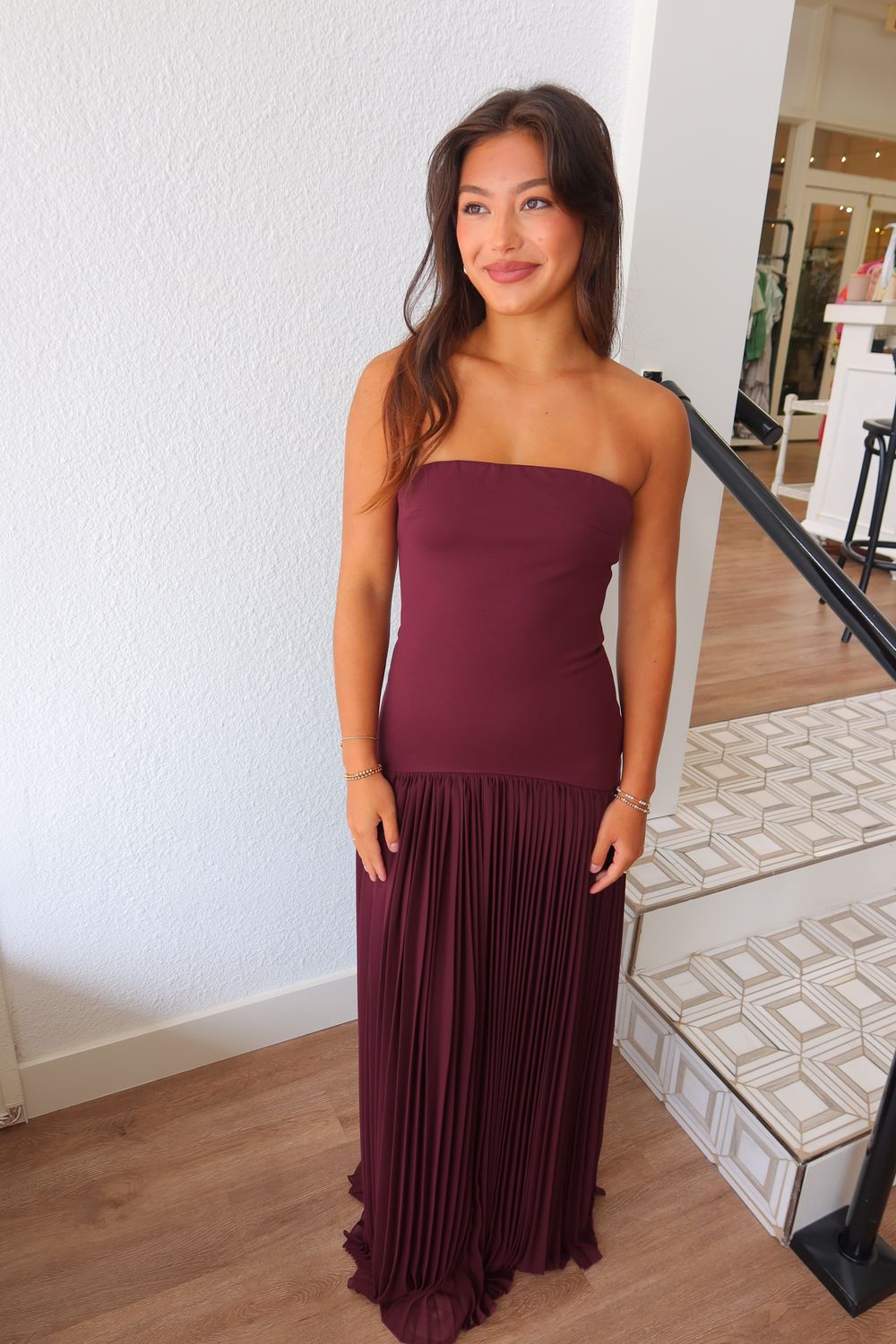 Claret Drop Waist Maxi Dress
