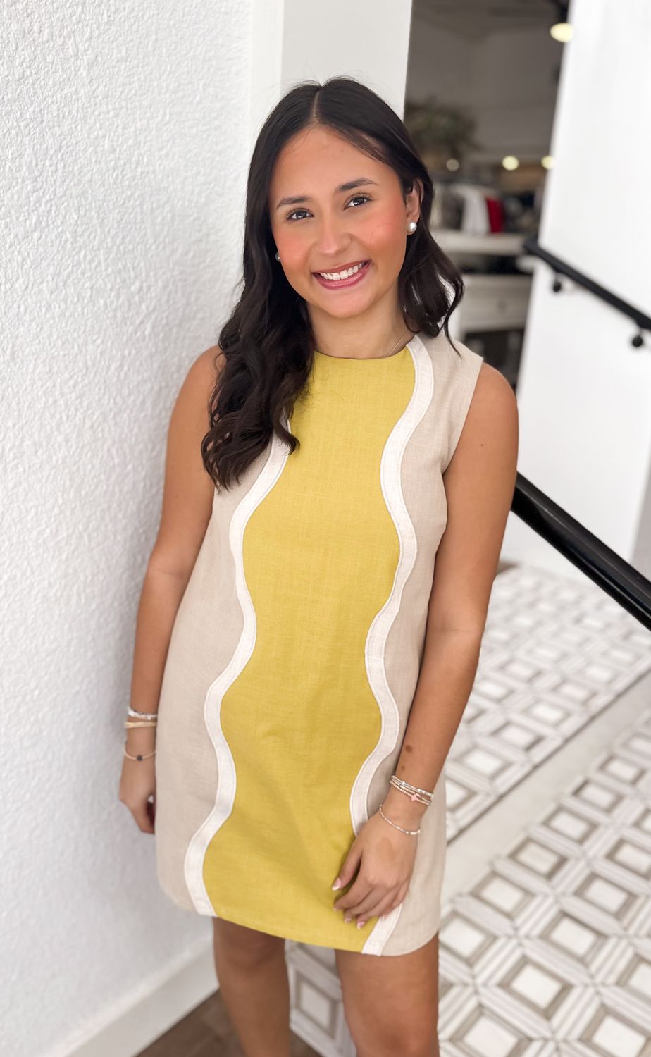 Chartreuse Wavy Mini Dress