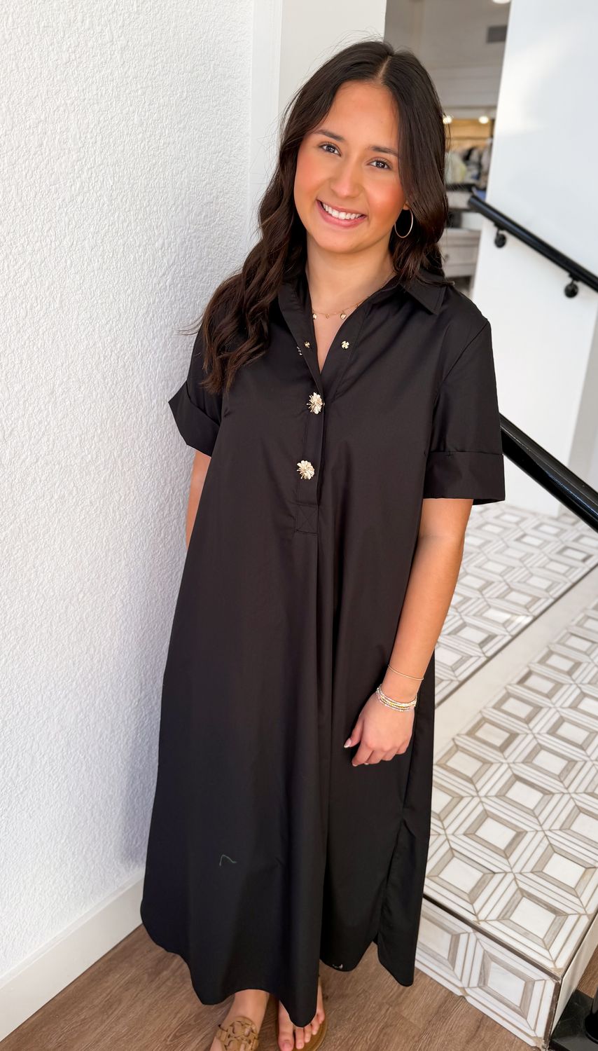 Lustre Button Midi Dress