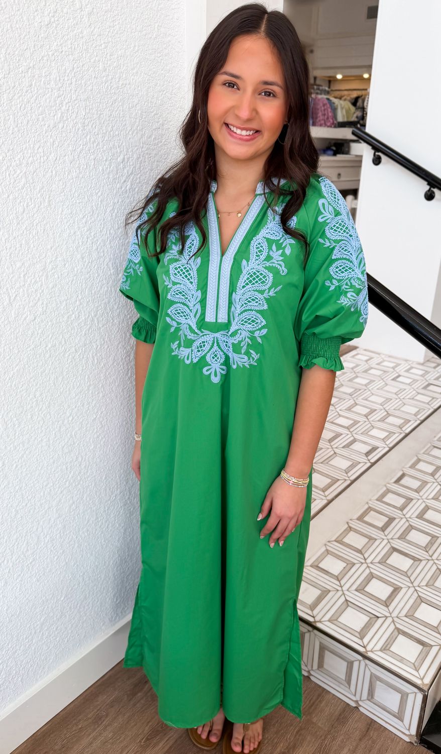 Lila Green Embroidered Maxi Dress