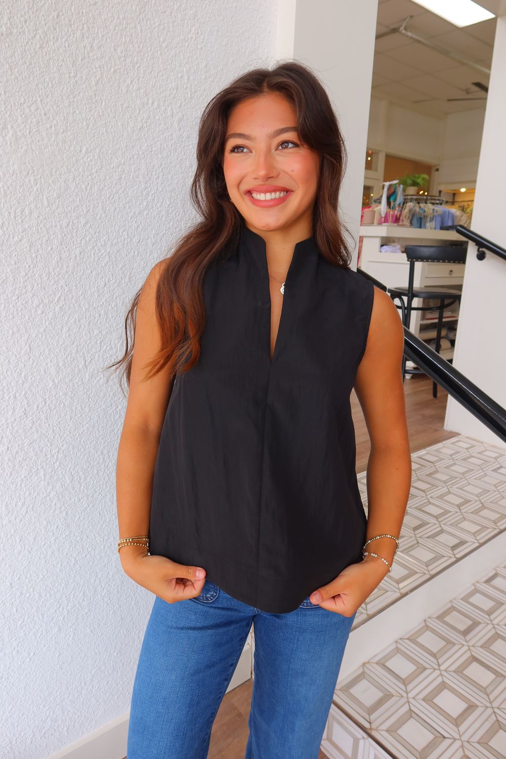 Black Sloane Collar Top