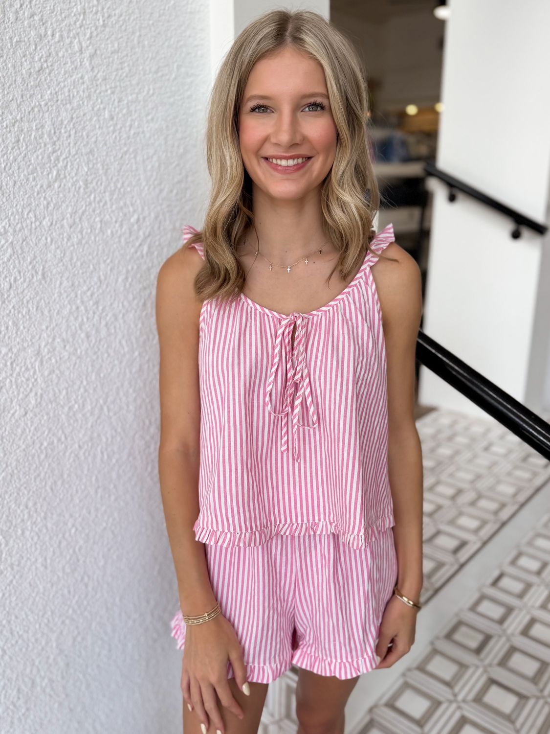 Pink Jet Set Ruffle Shorts Set