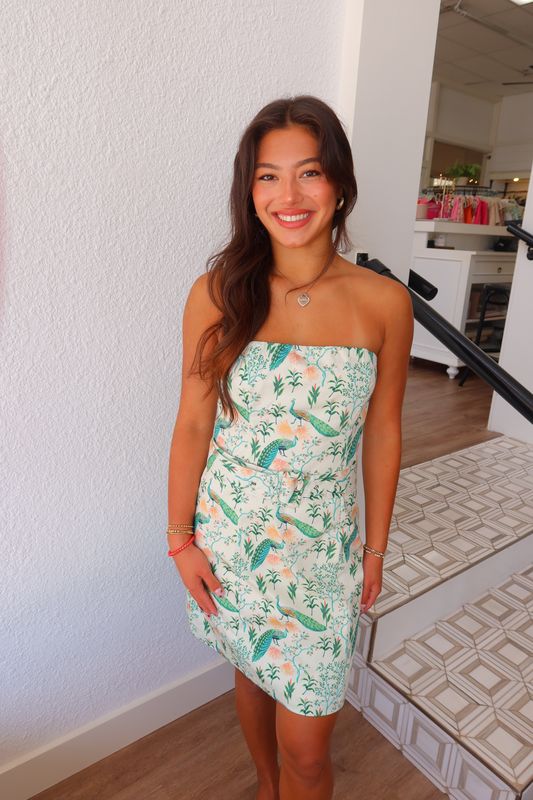 Peacock Canopy Belted Mini Dress