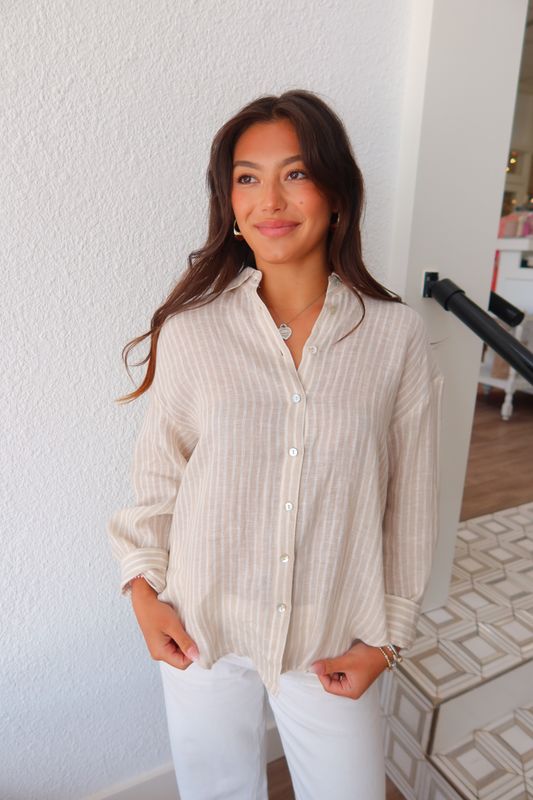 Natural Linen Stripe Top