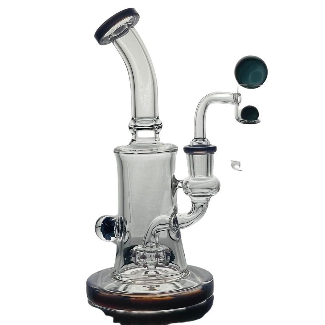 8&quot; BENT NECK w/ BUMPY SHOWERHD PERC + FLOWER MARBLE- JADE BLUE