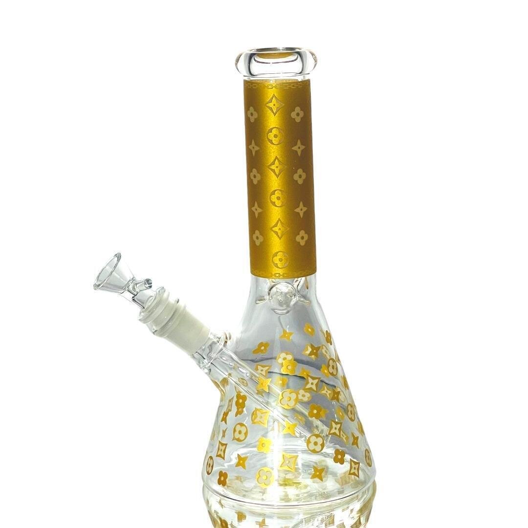 10&quot; SANDBLASTED LOUIE PATTERN BEAKER w/ METALLIC ACCENTS