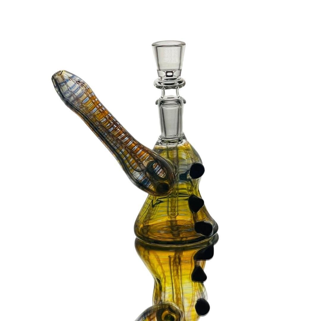 6&quot; Bubbler Bent Arm Style Gold Fume Art Approx 160 grams