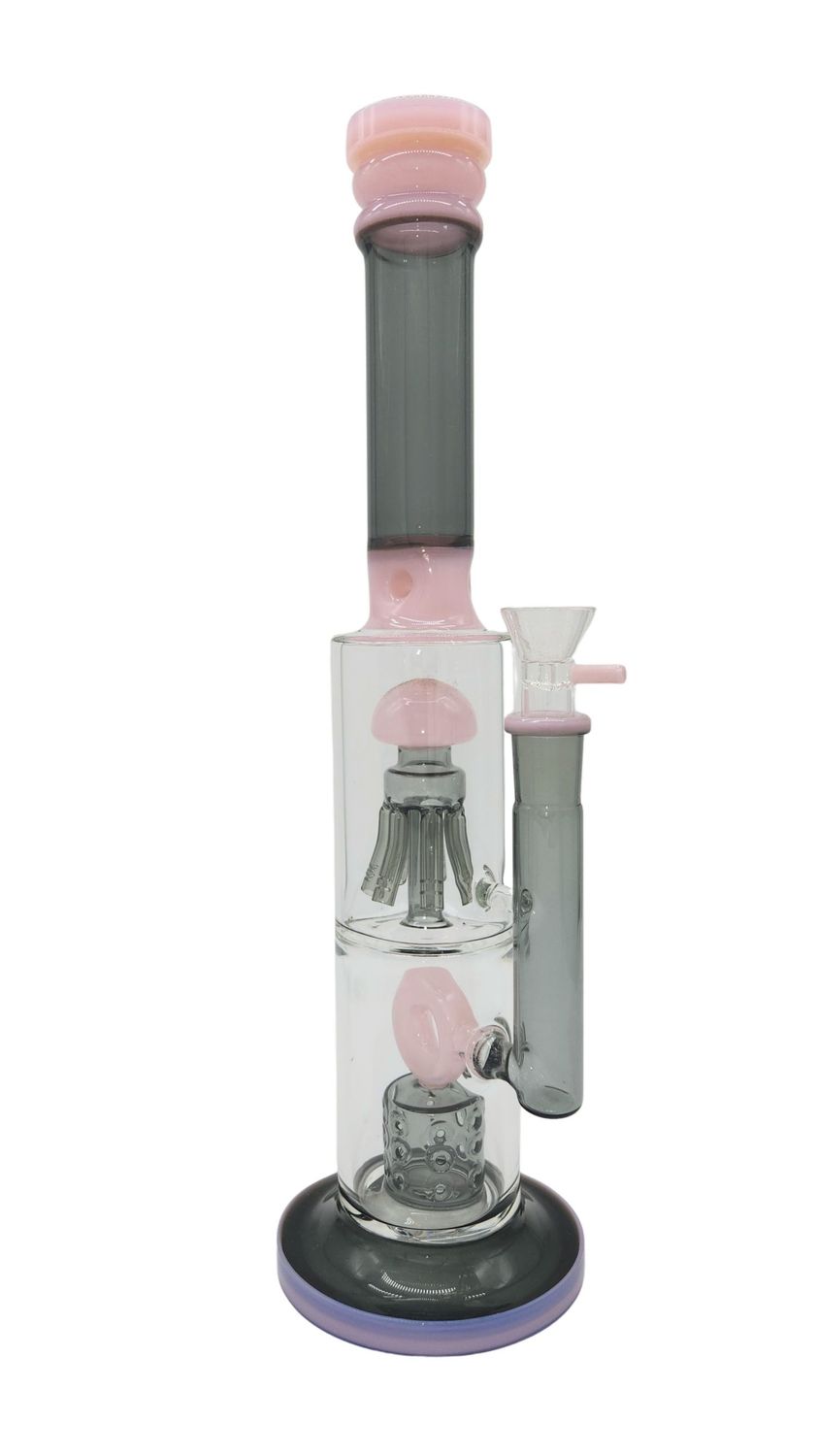 16" Two Tone Black &amp; Pink Dual Chamber Swiss Barrel &amp; Jellyfish Perc