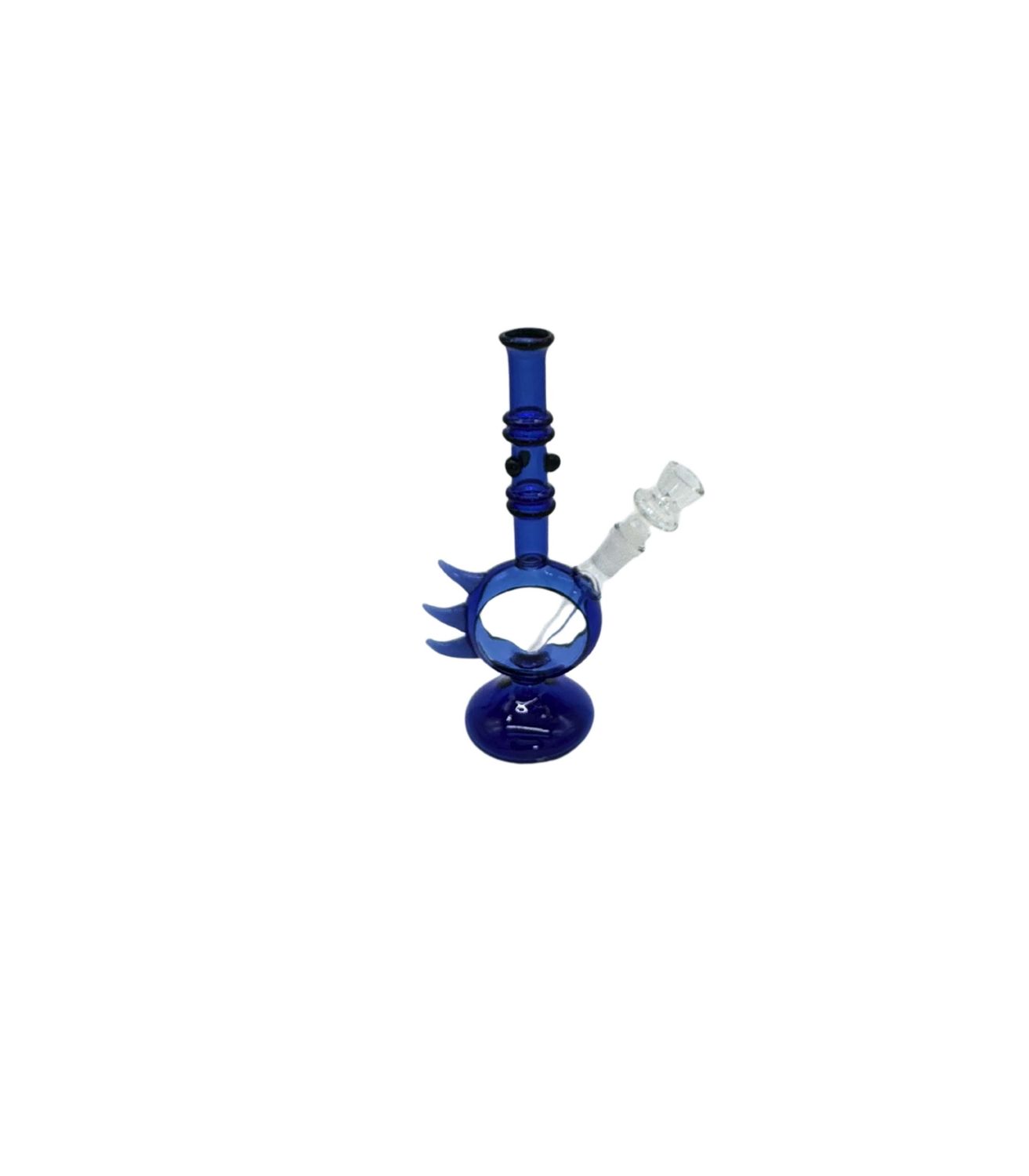 9" 3 Horned Bubbler Water Pipe Blue Color W/ Clear Circular Chamber 9" 3 Horned Bubbler Water Pipe Blue Color W/ Clear Circular Chamber