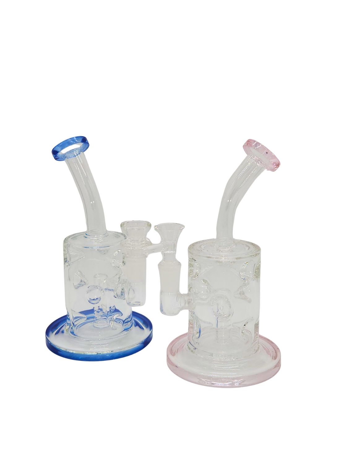 8" Heavy Base Pink or Blue Accent Ice Pinch Base W/ Inline Perc 8" Heavy Base Pink or Blue Accent Ice Pinch Base W/ Inline Perc