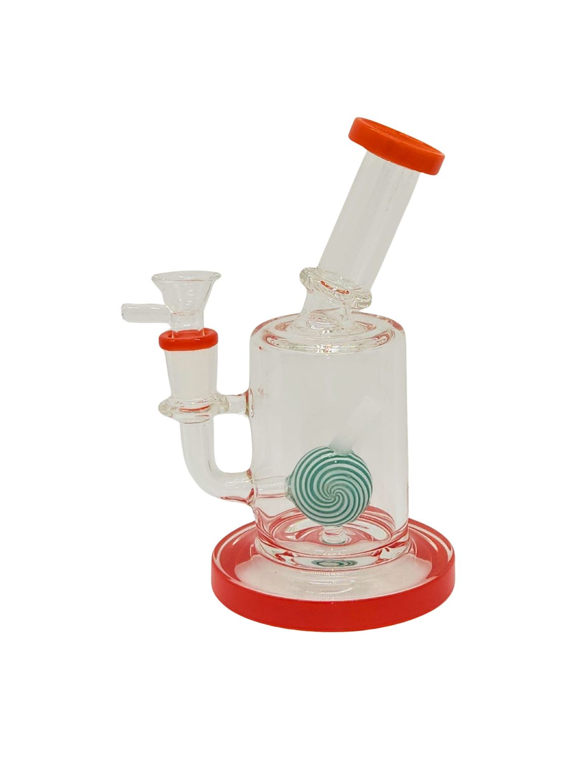 8" Water Pipe Orange Color Accent Bent Neck W/ Green Sucker Perc