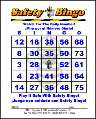 Color 3x4 Spanish SAFETY BINGO Cards (Pack of 100)