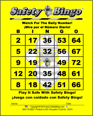 BW 3x4 Spanish SAFETY BINGO Cards (Pack of 250)