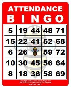 Color 3x4 ATTENDANCE BINGO Cards (Pack of 100)
