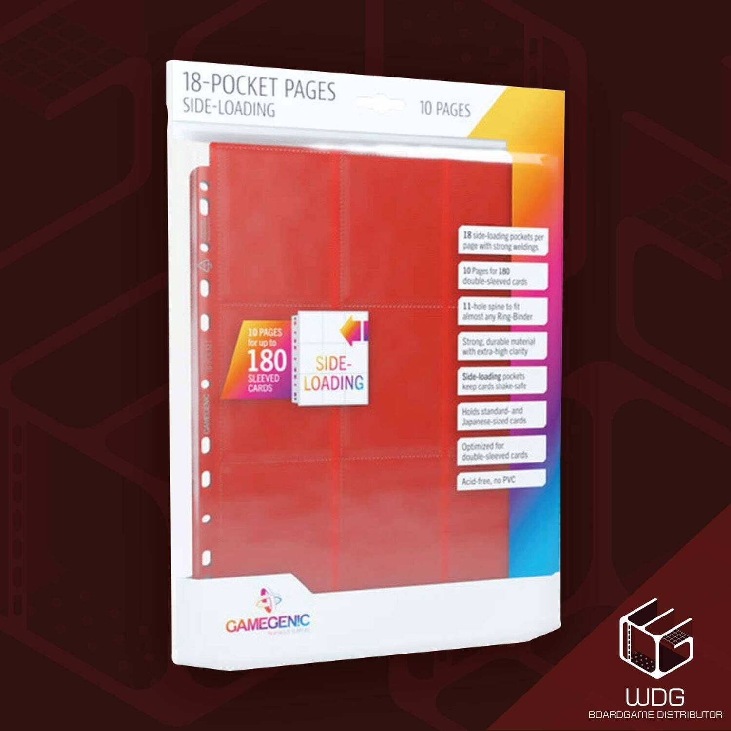 GAMEGENIC Sideloading 18-Pocket Pages 10 Pcs Pack Red