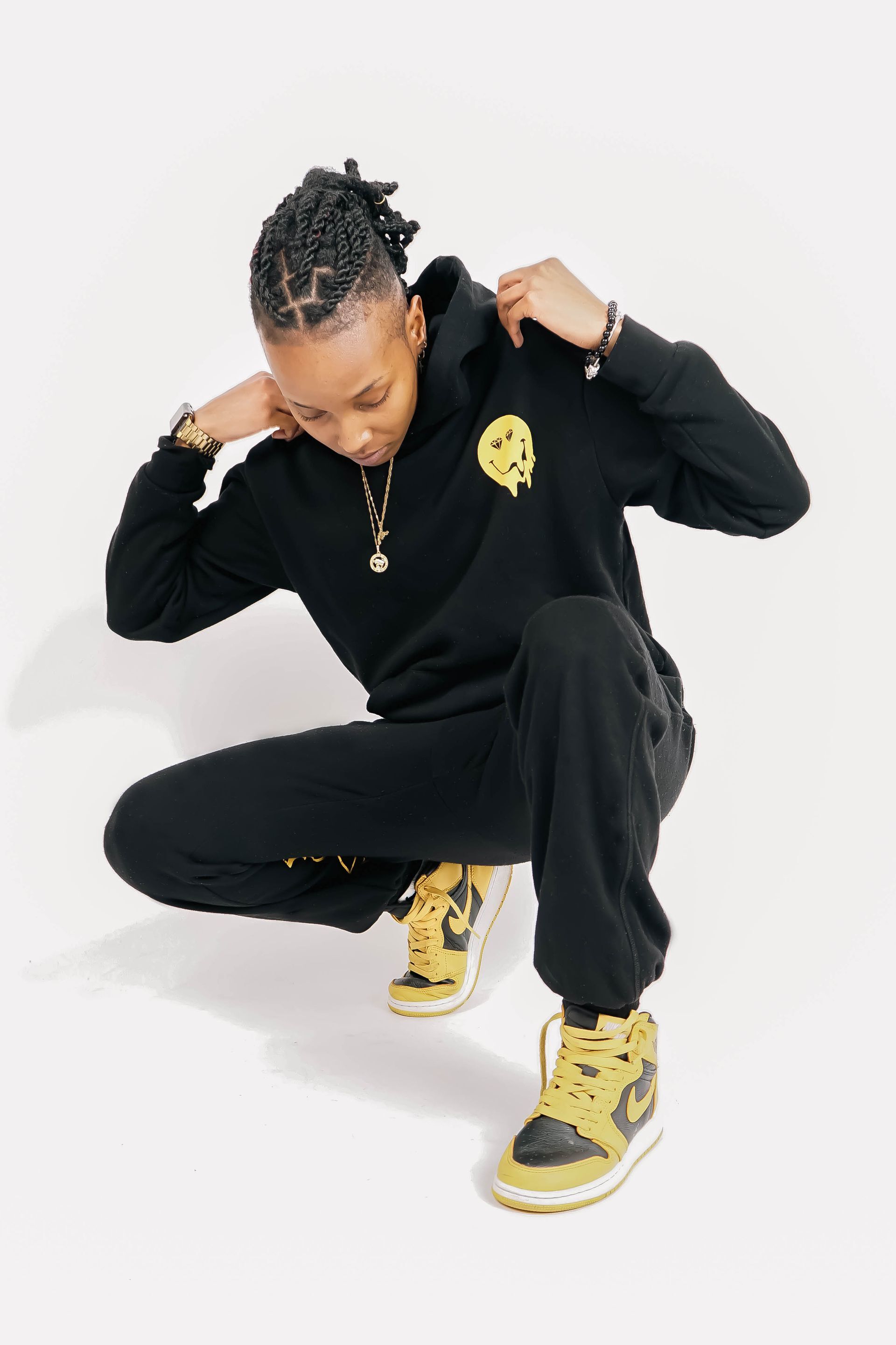 Black/Yellow Smiley Jogging Suit