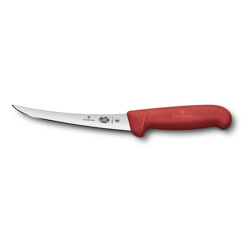 Victorinox Boning Knife, 15cm Curved, Narrow Blade, Fibrox - Red